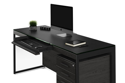 Sequel 20 6101 Desk Charcoal Grey Black angle view wiht drawer open GALLERY
