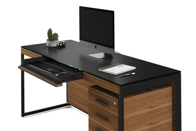 Sequel 20 6101 Desk Natural Walnut Black angle view with drawer open GALLERY