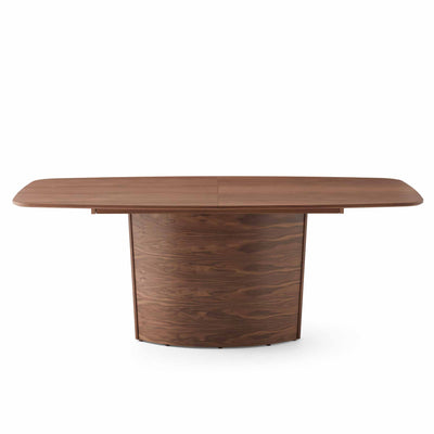 skovby sm 116 dining table walnut closed profile side view displaying a tapered profile on the base