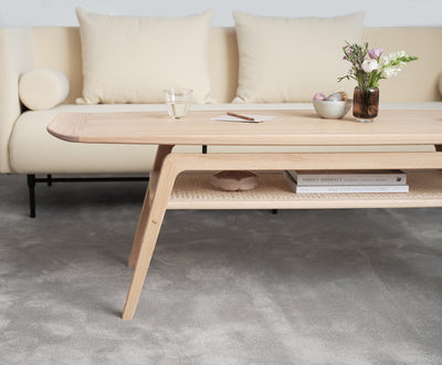 White Oak Surfboard Coffee Table with Shelf GALLERY